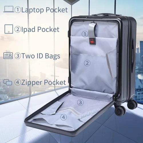 Vista 2 de TydeCkare W2024YSD ABS+PC Juego de equipaje con ruedas giratorias de bloqueo TSA con cremallera YKK, Negro -, Moda