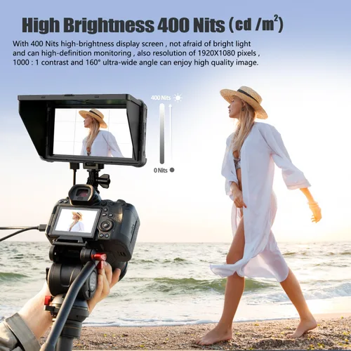 Vista 3 de VILTROX DC-550 Lite - Monitor de campo de cámara DSLR con pantalla táctil de 5.5 pulgadas con batería/parasol para sombrilla, 400Nits 1920X1080 IPS