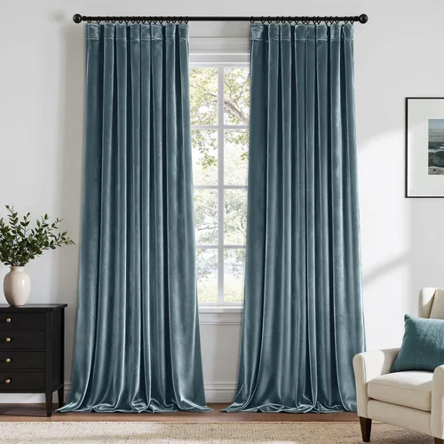 Vista 14 de ANRODUO Cortinas de terciopelo beige de 45 pulgadas de largo, opacas con aislamiento térmico insonorizado, cortinas de privacidad para oscurecer