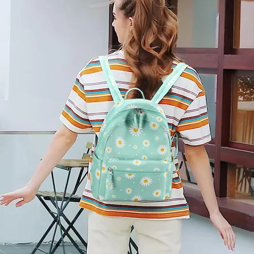 Vista 6 de LEDAOU Mini mochila para niñas, bonita mochila pequeña para mujeres, adolescentes, niños, escuela, viajes, bolso de hombro, Margarita blanca verde
