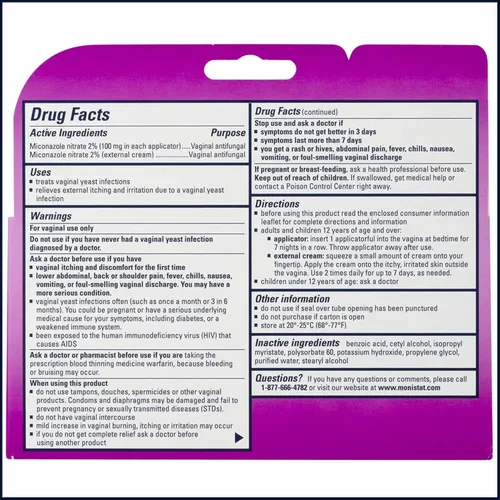Vista 2 de Monistat Tratamiento de infección por levaduras de 7 días para mujeres, crema de miconazol (tubo de 1.59 oz) con 7 aplicadores desechables y crema