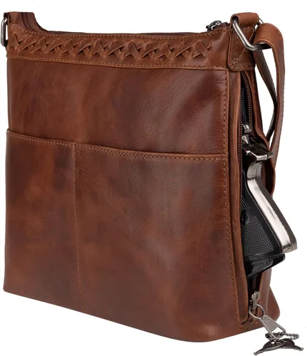 Vista 5 de Bolso cruzado de cuero oculto para mujer, con cierre YKK, bolsa de hombro universal