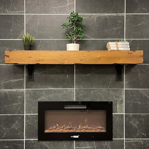 Vista 8 de URBANDI Repisa de chimenea, envejecida, rústica, flotante, moderna, madera real. (48 pulgadas de largo x 6 pulgadas de alto x 8 pulgadas, marrón)