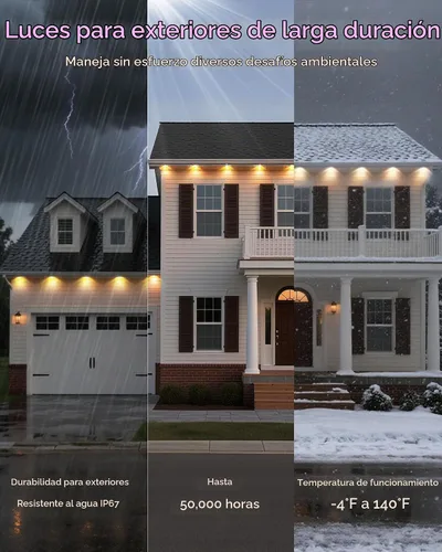 Vista 5 de Luces Permanentes para Exteriores para Casa, Luces LED RGB Inteligentes de 100 pies para Aleros, Decoración Exterior con Control por
