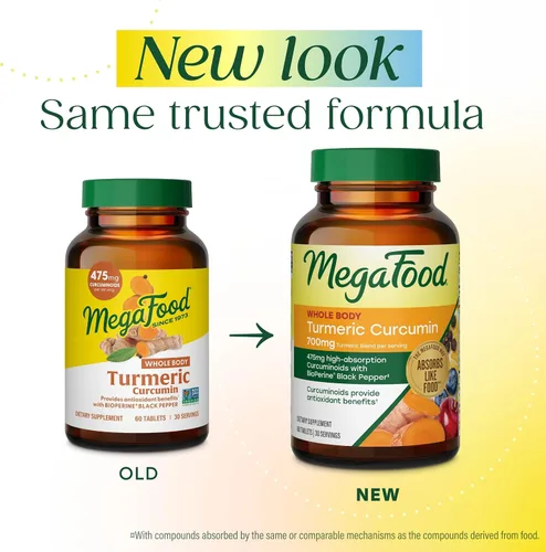 Vista 2 de Suplemente dietético MegaFood Turmeric Strength para todo el cuerpo, hfs-koi-zk-a8980, 60, 1 475 mg Curcuminoids Per Serving, Turmeric With Black