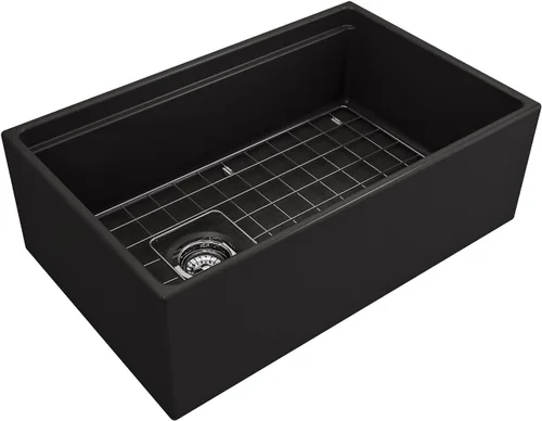 Vista 3 de BOCCHI Contempo - Delantal para estación de trabajo, color negro mate, 30 pulgadas, fregadero de cocina de un solo tazón con accesorios y grifo