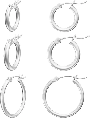 Vista 20 de Aretes de aro de oro para mujer chapados en oro real de 14 quilates con poste de plata de ley 925 Dorado