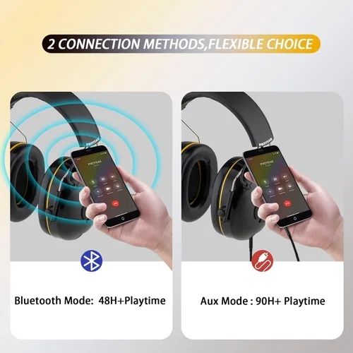 Vista 5 de (Orejeras E6850 Bluetooth de protección auditiva mejoradas con micrófono integrado, altavoces de alta fidelidad, tiempo de reproducción de más