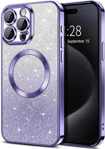Vista 9 de Hython Funda para iPhone 13 Pro transparente con purpurina magnética [compatible con MagSafe] Protector completo de lente de cámara delgado