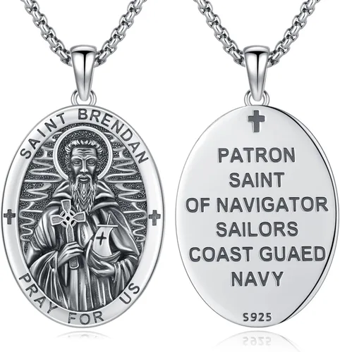 Vista 14 de Collar de amuleto de medalla de San Patrono de plata/oro de 14 39A-St Peregrino-Plata