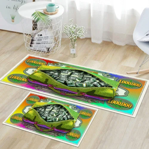 Vista 19 de GUBIYU Juego de 2 alfombras y tapetes de cocina color beige y dorado para billetes de 100 dólares, alfombra divertida y fresca para baño