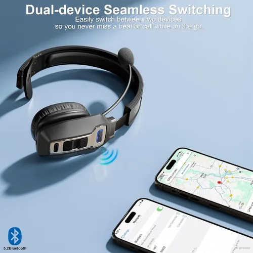 Vista 3 de Auriculares Bluetooth BRAMMAR Trucker con cancelación de ruido AI y micrófono, auriculares Trucker con 65 horas de tiempo de conversación y botón