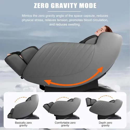 Vista 7 de PayLessHere Sillón de masaje de cuerpo completo, gravedad cero SL-Track reclinable elástico con altavoz Bluetooth 3D con terapia de calor integrado