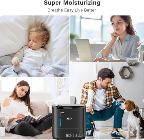 Vista 6 de JRD Humidificadores para dormitorio, humidificador ultrasónico 4L para habitación grande, llenado superior de niebla fría, funcionamiento de 40
