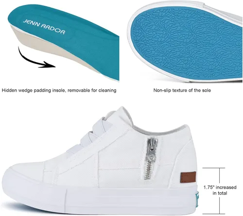 Vista 5 de JENN ARDOR Zapatos deportivos de cuña para mujer, zapatos de lona de moda, plataforma casual, tacón oculto, sin cordones, con cremallera lateral