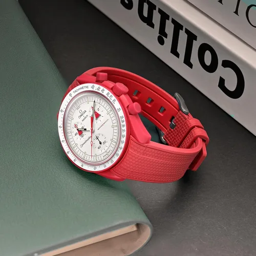 Vista 7 de Compatible con Omega X Swatch Moonswatch Speedmaster, correa de reloj de goma en relieve de 0.787 pulgadas para Omega x Swatch Speedmaster