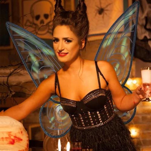 Vista 5 de quescu 2 alas de hadas para adultos, alas de mariposa para niñas y mujeres, disfraz de Halloween, alas de ángel para niños (negro y negro)