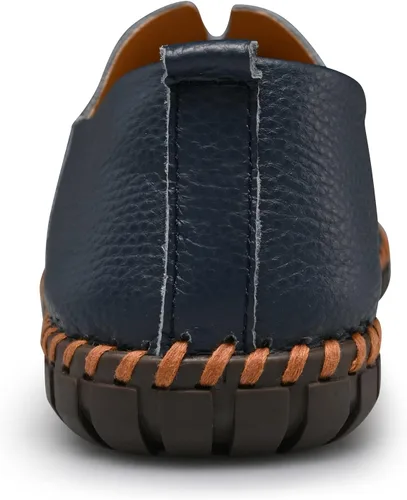Vista 3 de Mocasines de cuero genuino para hombre, suaves, transpirables, hechos a mano, con costuras a la moda, casuales, ligeros, zapatos de vestir
