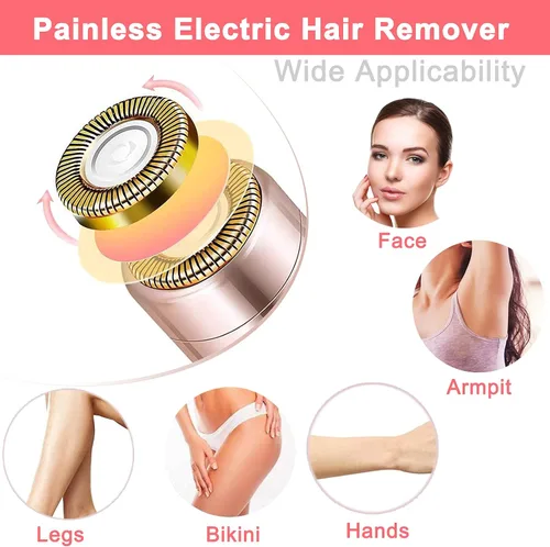 Vista 3 de LAIKME Depilación facial para mujeres, mini removedor de pelo, afeitadora eléctrica portátil para labios, barbilla, axila, melocotón fuzz, dedos