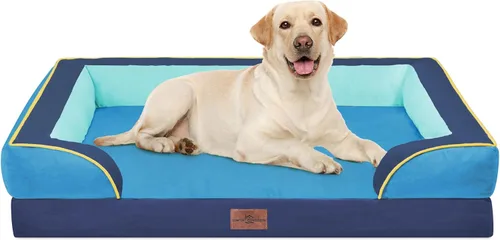 Vista 227 de Comfort Expression - Cama ortopédica para perros medianos, 28 x 19 pulgadas, cama impermeable y de apoyo de espuma con cojines removibles, sofá