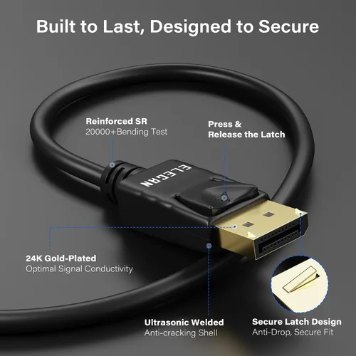Vista 2 de Elecan Cable DisplayPort 1.2 4K con certificación VESA, paquete de 5 unidades, cable de puerto de pantalla de alta velocidad DP a DP macho a macho