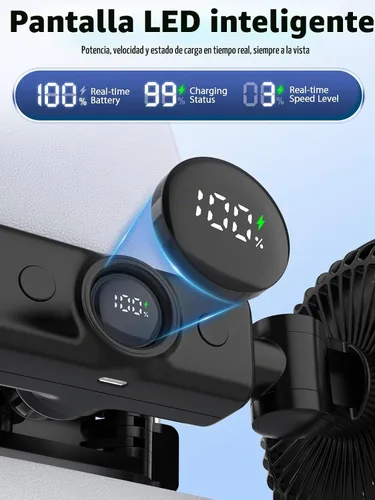 Vista 2 de Ventiladores de coche para asiento trasero, batería de 3600 mAh y Negro
