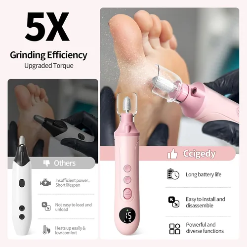 Vista 3 de Ccigedy Taladro eléctrico de uñas, lijadora profesional inalámbrica con pantalla LCD y lámpara, amoladora de uñas recargable para mujeres, kit