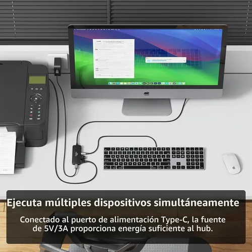 Vista 4 de Qeefun Hub USB 3.2 de 10 Gbps con 2 puertos USB A y 2 puertos de datos USB-C 3.2, divisor USB 3.2 Gen 2, cable largo extendido de 4 pies y puerto