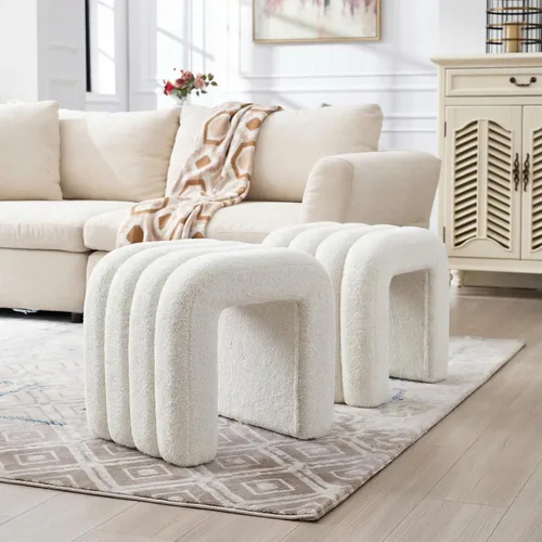 Vista 10 de Taburete otomano multifuncional, reposapiés para sofá, taburete de tocador moderno para sala de maquillaje, sala de estar y entrada, taburete