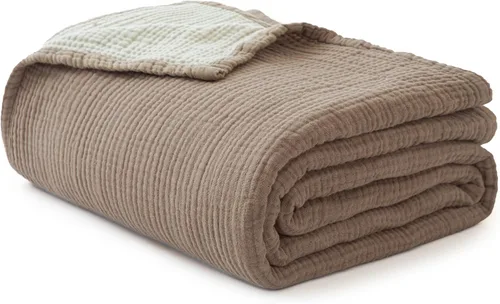 Vista 8 de Simple&Opulence - Manta de muselina 100 % algodón, transpirable ligera de 4 capas, manta suave de algodón para sofá, cama, camping, para todas