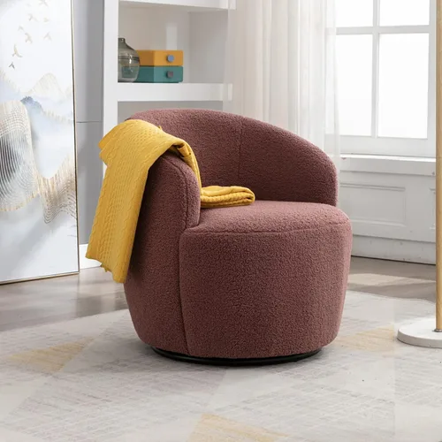 Vista 22 de Silla giratoria decorativa, moderna silla tapizada de barril con respaldo ergonómico y cojín cómodo, sillón individual de ocio para sala de estar