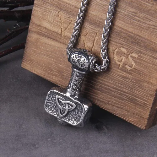 Vista 7 de Personalizar Martillo de los Vikingos nórdicos Mjolnir Runa escandinava Amuleto Collar Cadena de acero inoxidable Vegvisir Ancla Colgante Joyería