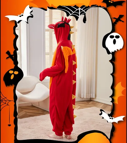 Vista 6 de Focupaja Pijama de dragón para adultos, disfraz de Halloween, ropa de dormir de una pieza