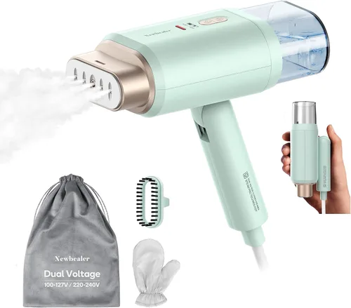 Vista 10 de Newbealer Pro Business Travel Steamer, 1200 W de doble voltaje, 6.1 fl oz (marrón) Foldable & 20s Fast Heat, 360° Anti-Spill Garment Steamer
