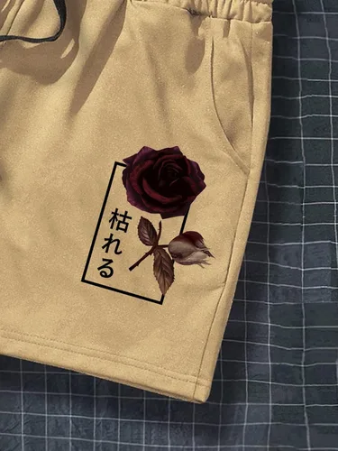Vista 5 de WDIRARA Pantalones cortos de verano con estampado de letras rosas y bolsillos para hombre