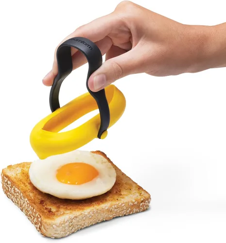 Vista 2 de Dreamfarm Flegg Anillos de Silicona Flexibles 3 en 1 para Huevos, Volteadores y Servidores Seguros en Antiadherente - Paquete de 2, Amarillo/Negro