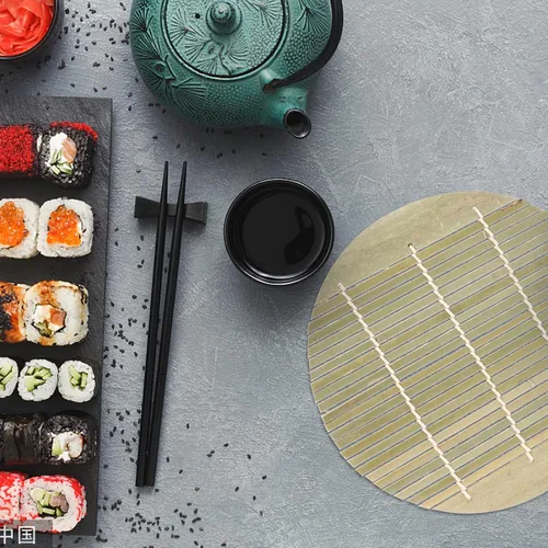 Vista 9 de Hemoton Juego de rodillos de sushi para sushi, cortina de bambú de 6.49 x 6.49 pulgadas, kit de rodillos de sushi para cocina, almohadillas