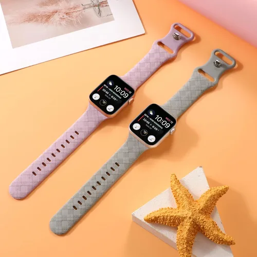 Vista 4 de Correas grabadas a cuadros compatibles con Apple Watch Band de 1.575 in 1.614 in 1.496 in 1.654 in 1.732 in 1.772 in 1.929 in, correa deportiva