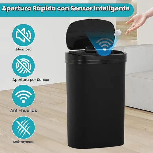 Vista 3 de Basurero automático de 13 galones para cocina con tapa, bote de basura sin contacto con sensor de movimiento - higiénico, control de olores