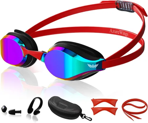 Vista 9 de Swim Goggles for Men Women – No Leak Anti-Fog UV HD Wide Vision, Racing & Swimming Goggles Black-Electroplate
