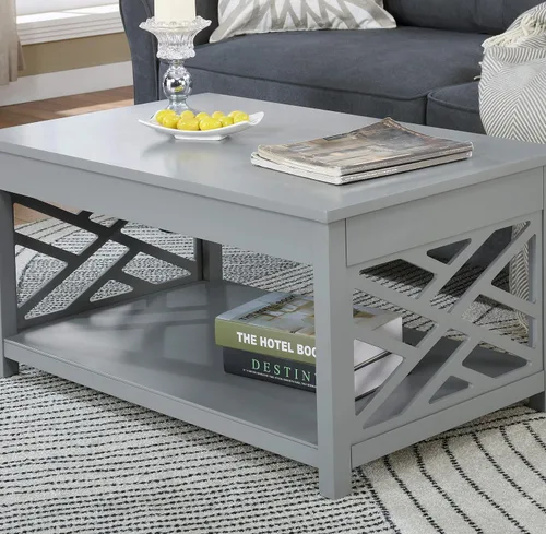 Vista 5 de Alaterre Furniture Coventry - Mesa de centro de madera de 36 pulgadas de ancho, color gris Rectangular Living Room Table, 2-Tier Center Table