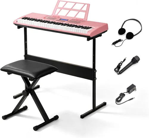 Vista 13 de GLARRY - Juego de teclado eléctrico de 61 teclas de tamaño completo para principiantes, niños, teclado de música portátil con banco de piano