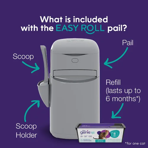 Vista 2 de Litter Genie Cubo Easy Roll con recarga fácil de enrollar, 24 bolsas 90% plástico reciclado - Diseño hermético - 8 días de arena para 1 gato