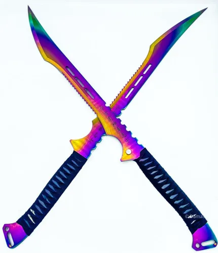 Vista 4 de Juego de 2 espadas ninja de 27 pulgadas, cuchillas de acero inoxidable con vaina/magnética