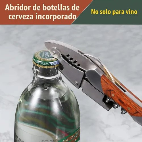 Vista 6 de Sacacorchos para camareros, abrebotellas de vino, acero inoxidable resistente, mango de palisandro, llave de vino en forma de tiburón, regalo