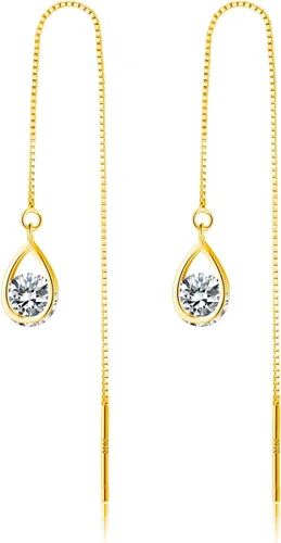 Vista 8 de Reffeer Solid 925 Sterling Silver CZ Droplet Chain Dangle Earrings for Women Teen Girls Tassel Dangle Earrings Threader A-Plata