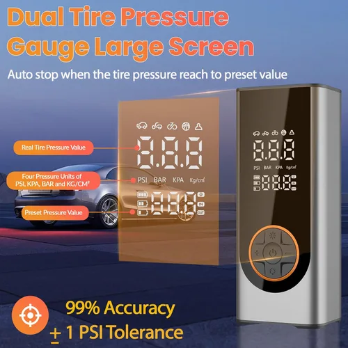 Vista 3 de Inflador de neumáticos, compresor de aire portátil, bomba de aire de 150 PSI para neumáticos de automóvil con medidor de presión de neumáticos