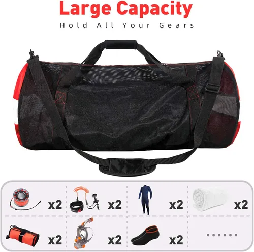 Vista 4 de Bolsa de lona de buceo de malla, bolsas de playa deportivas extragrandes con correa de hombro ajustable, bolsas y cremallera