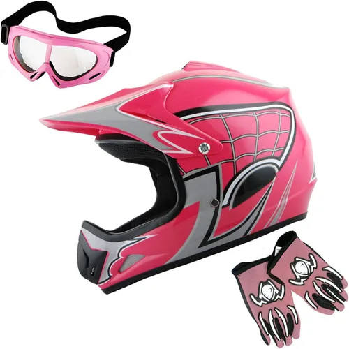 Vista 9 de Martian Casco de Motocross para Jóvenes Niños ATV Dirt Bike BMX MX Casco + Gafas + Guante Negro MG Youth Paquete: Spider Negro
