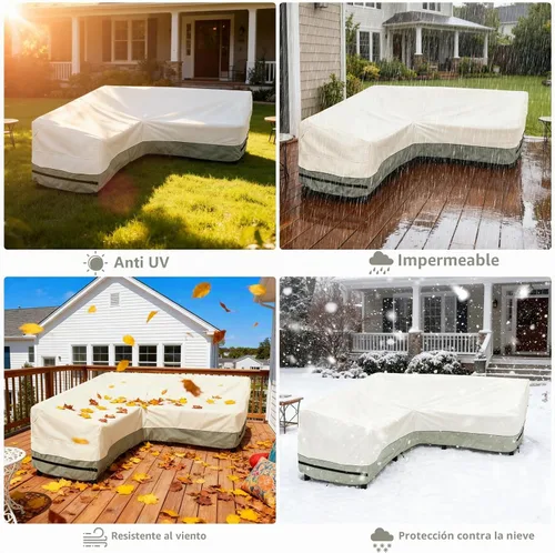Vista 8 de okcool Funda modular para exteriores, fundas para muebles de patio en forma de V para muebles seccionales de 5 plazas, 85 pulgadas de largo x 33.5
